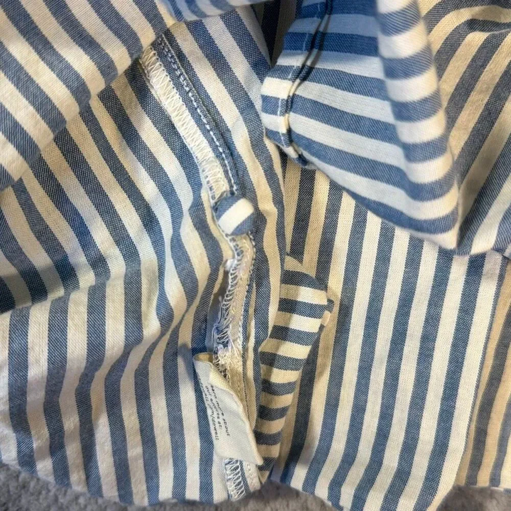 Madewell Courtyard Striped Puff Sleeve Peplum Blouse Medium Blue White Button Fr